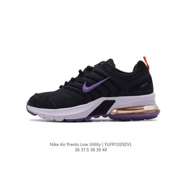 耐克nike air presto low utility 针织网面半掌气垫休闲时尚百搭运动缓震跑鞋 圆头, 正面绑带, 经典耐克swoosh标识, 鞋垫饰有品