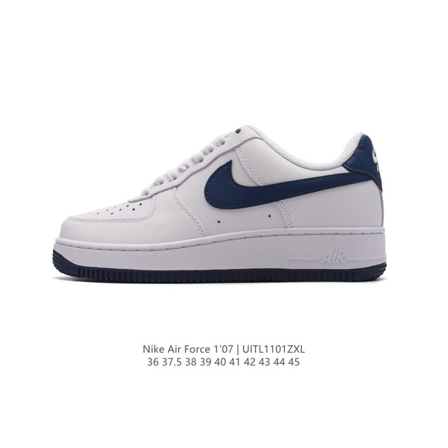 耐克 Nike Air Force 1 '07 Low 空军一号含气垫 低帮百搭厚底增高休闲运动板鞋。柔软、弹性十足的缓震性能和出色的中底设计，横跨复古与现代的