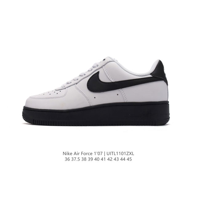 耐克 Nike Air Force 1 '07 Low 空军一号含气垫 低帮百搭厚底增高休闲运动板鞋。柔软、弹性十足的缓震性能和出色的中底设计，横跨复古与现代的