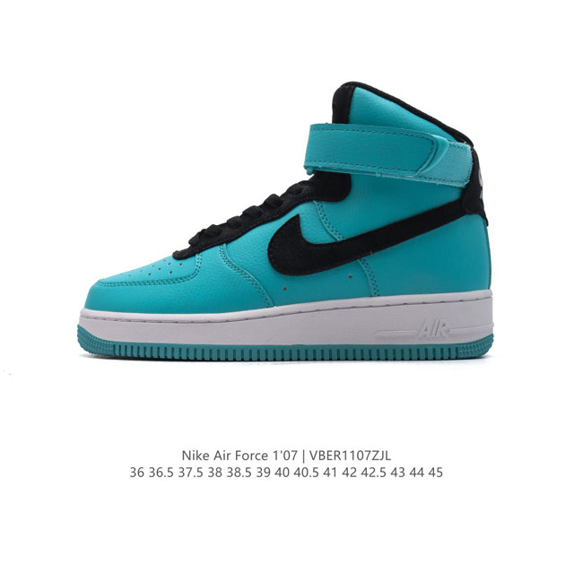 公司级 耐克 Nike Air Force 1 ‘07 HIGH 空军一号 AF1 高帮魔术贴百搭休闲厚底增高运动板鞋时尚男女鞋，柔软、弹性十足的缓震性能和出色