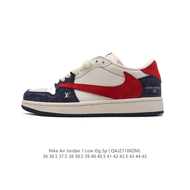 公司级 真标 耐克 Nike Air Jordan 1 Low OG SP Military Blue AJ1乔1 倒勾低帮篮球鞋 路易威登联名 AJ1 乔丹1