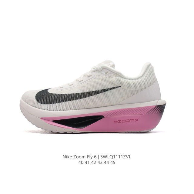 NIKE 耐克 2024春新款男子ZOOM FLY 6 PRM缓震轻便跑步鞋。这款鞋在继承了 Nike Zoom Fly 5 的基础上，承诺为跑者带来更上一层楼