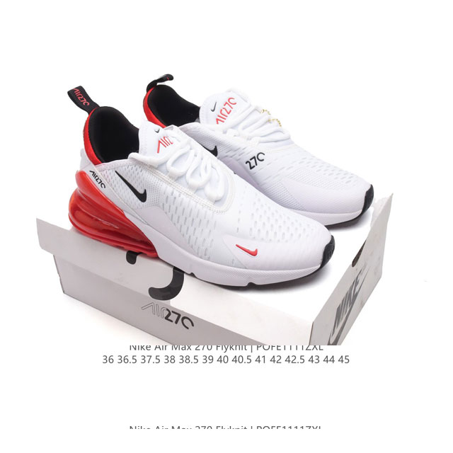 公司级 耐克 NIKE AIR MAX 270 FLYKNIT 混合科技 透气后掌半气垫慢跑鞋 气垫跑步鞋 其后跟采用 Nike 大型 Air 气垫，加上具有非