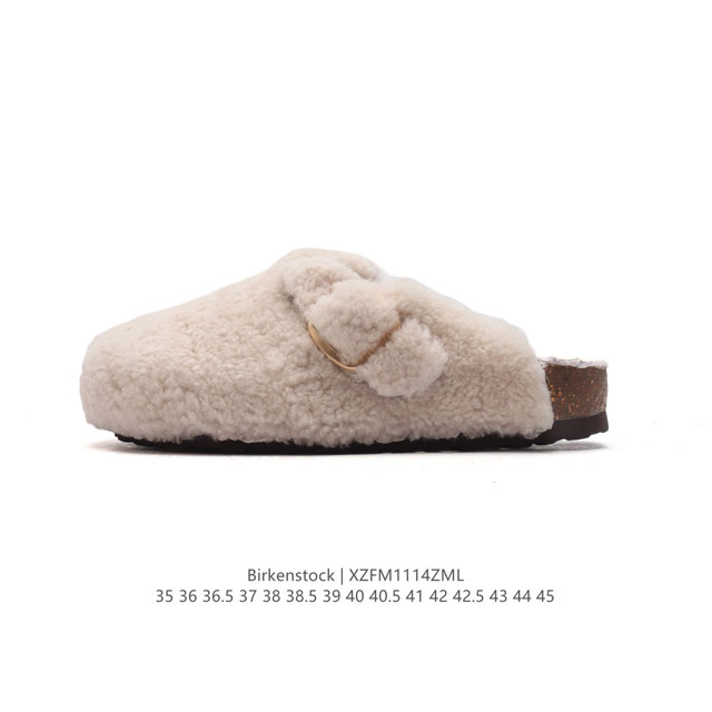 公司级 德国百年知名鞋履品牌 博肯birkenstock Boston Vl 勃肯绒面 加绒加毛 秋冬新款 金属针扣软木底包头拖鞋 毛绒鞋面质地柔软 搭配可调节