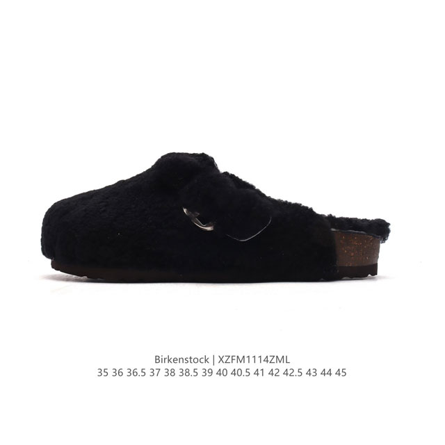 公司级 德国百年知名鞋履品牌 博肯birkenstock Boston Vl 勃肯绒面 加绒加毛 秋冬新款 金属针扣软木底包头拖鞋 毛绒鞋面质地柔软 搭配可调节