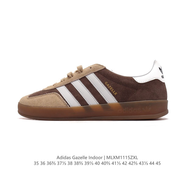 真标 阿迪达斯 Adidas Originals Gazelle Indoor复古三叶草防滑透明橡胶板鞋经典运动鞋。这款经典鞋,忠于原版设计,缀撞色三条纹和鞋跟