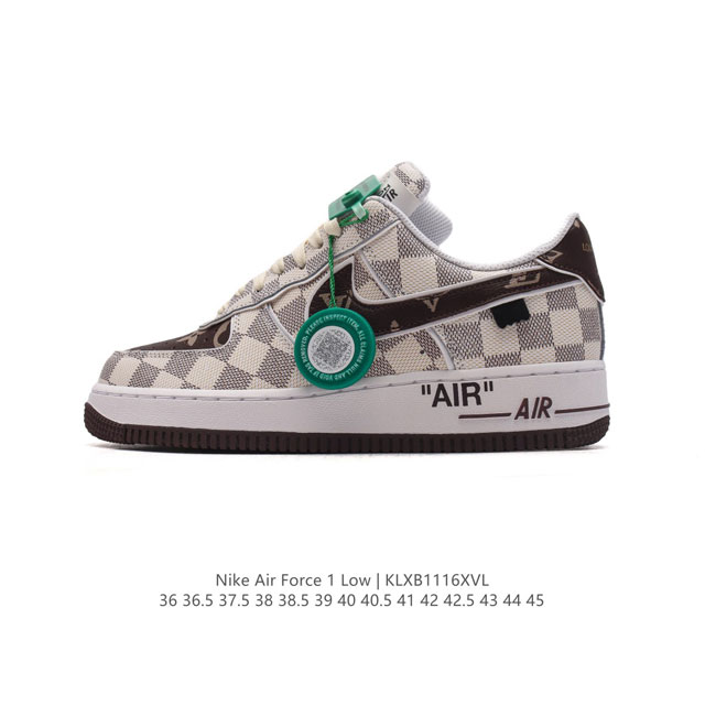 公司级 附赠送logo清洁刷 Af1耐克 Nike Air Force 1 ‘07 Low 空军一号 路易威登联名 厚底增高百搭休闲运动板鞋 原楦头原纸板 打造