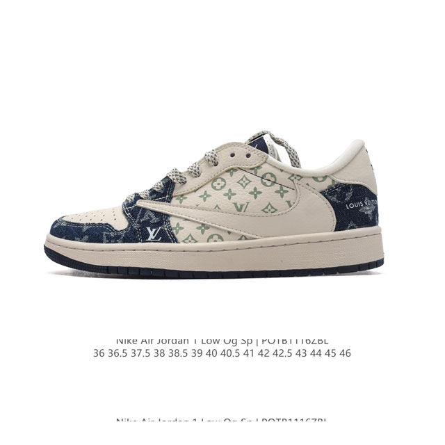 真标 耐克 Nike Air Jordan 1 Low Og Sp Military Blue Aj1乔1 路易威登联名 倒勾低帮篮球鞋 Aj1 乔丹1代 Aj