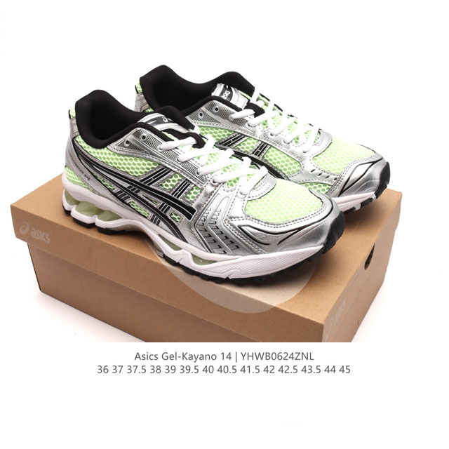 亚瑟士 Asics Gel-Kayano 14 公司级版本运动休闲透气专业缓震慢跑鞋。采用工程弹性双层再生网格密度鞋面材质，后跟3D可视gel缓震乳胶物料，升级