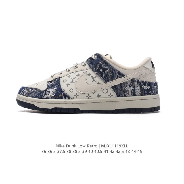 公司级 耐克 Nike Dunk Low Retro 运动鞋复古板鞋 路易威登联名。作为 80 年代经典篮球鞋款，起初专为硬木球场打造，后来成为席卷街头的时尚标