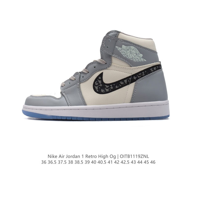 公司级 耐克 男女同款运动板鞋 Nike Air Jordan 1 Retro High Og 乔丹一代aj1 乔1 Aj1 篮球鞋复刻运动鞋。迪奥联名 皮面高