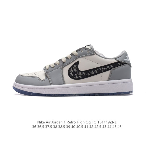 公司级 耐克 男女同款运动板鞋 Nike Air Jordan 1 Retro Low Og 乔丹一代aj1 乔1 Aj1 篮球鞋复刻运动鞋。迪奥联名 皮面低帮