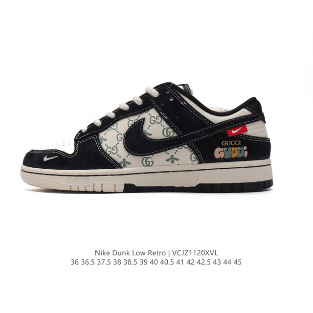 公司级 耐克 Nike Dunk Low Retro 运动鞋复古板鞋 Gucci联名。作为 80 年代经典篮球鞋款，起初专为硬木球场打造，后来成为席卷街头的时尚