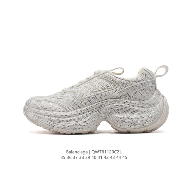 公司级 Balenciaga 3Xl Sneakers 巴黎世家 十代网布系带低帮走秀复古老爹运动鞋 鞋面满钻材料和聚氨酯 磨损效果 鞋头边缘和后帮 Balen