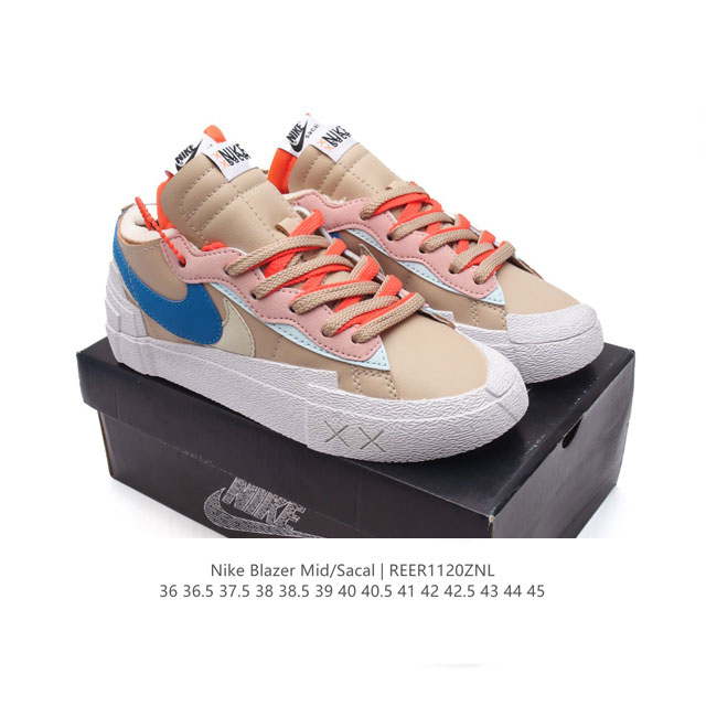 公司级耐克 联名日式解构美学品牌sacai X Nike Blazer Low 重叠设计前卫开拓者低帮百搭运动板鞋 Sacai X Nike 全新双配色blaz