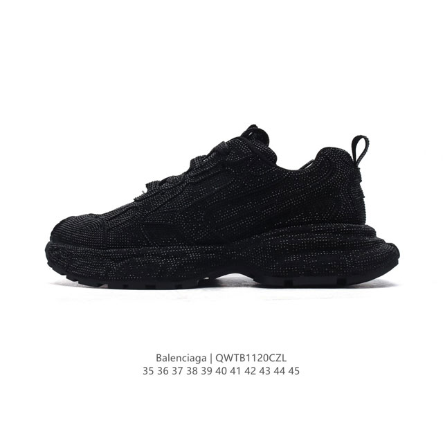 公司级 Balenciaga 3Xl Sneakers 巴黎世家 十代网布系带低帮走秀复古老爹运动鞋 鞋面满钻材料和聚氨酯 磨损效果 鞋头边缘和后帮 Balen