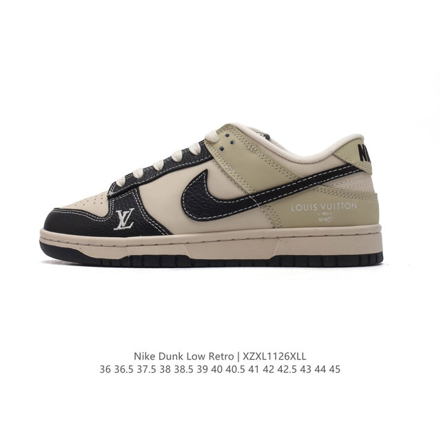 公司级 耐克 Nike Dunk Low Retro 运动鞋复古板鞋 路易威登联名。作为 80 年代经典篮球鞋款，起初专为硬木球场打造，后来成为席卷街头的时尚标