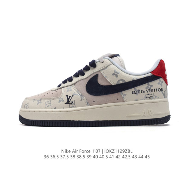 公司级 耐克 Nike Air Force 1 '07 Low 空军一号含气垫路易威登联名 低帮百搭厚底增高休闲运动板鞋。柔软、弹性十足的缓震性能和出色的中底设