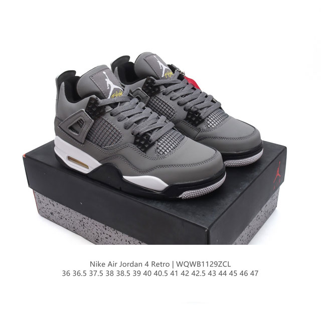 真标 耐克 Nike Air Jordan 4 Retro Og迈克尔 乔丹aj4代乔4 中帮复古休闲运动文化篮球鞋。秉承轻量化的速度型篮球鞋设计思想完成设计，