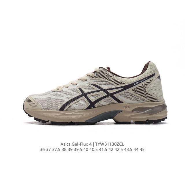 公司级 Asics 亚瑟士 Gel-Flux 4 男女子运动鞋舒适跑鞋缓震透气跑步鞋 。Gel-Flux4采用的是新一代轻质网布面，大孔洞设计极具透气性，柔软包