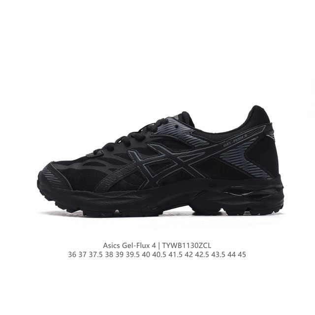 公司级 Asics 亚瑟士 Gel-Flux 4 男女子运动鞋舒适跑鞋缓震透气跑步鞋 。Gel-Flux4采用的是新一代轻质网布面，大孔洞设计极具透气性，柔软包