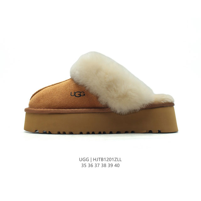 Ugg 棉拖 雪地靴 俏皮可爱的百变造型 大毛领， 美国轻奢品牌ugg 平底系列冬季雪地休闲保暖家居包头棉拖鞋。官方同步包装 检验标 材料采用原厂防污防水皮料