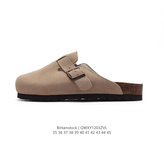 德国百年知名鞋履品牌 博肯birkenstock Boston Vl 勃肯绒面 金属针扣软木底包头拖鞋 牛皮革质地柔软 搭配可调节鞋扣提升穿着舒适度 人体工学设