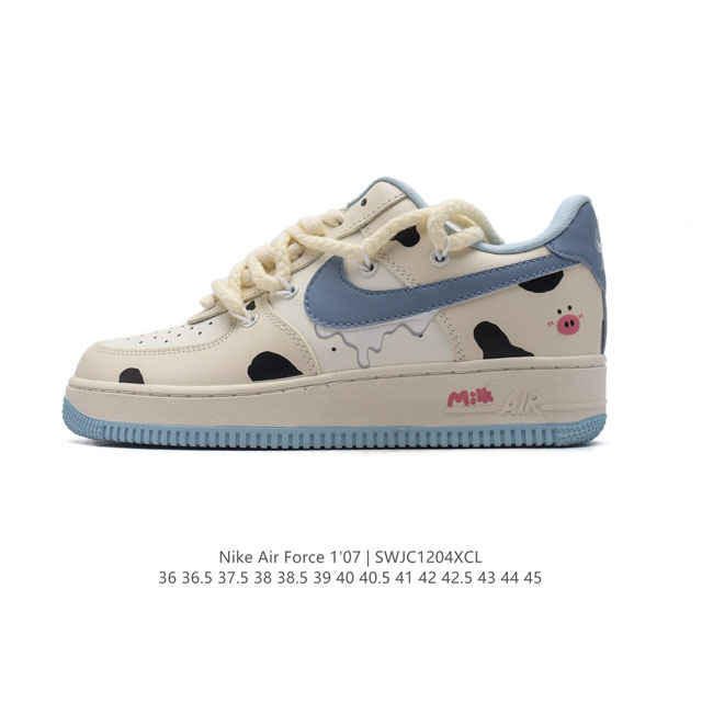 公司级 耐克 Nike Air Force 1 '07 Low 空军一号含气垫 解构绑带 双鞋带 库洛米涂鸦画 鞋面 小白鞋 低帮百搭厚底增高休闲运动板鞋。柔软