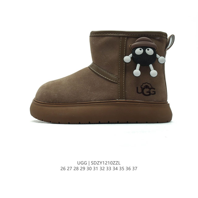 童鞋 Ugg 中帮靴子 儿童雪地靴 俏皮可爱的百变造型， 美国轻奢品牌ugg 平底系列冬季羊毛一体雪地休闲保暖毛毛家居包头棉鞋。官方同步包装 检验标 材料采用原