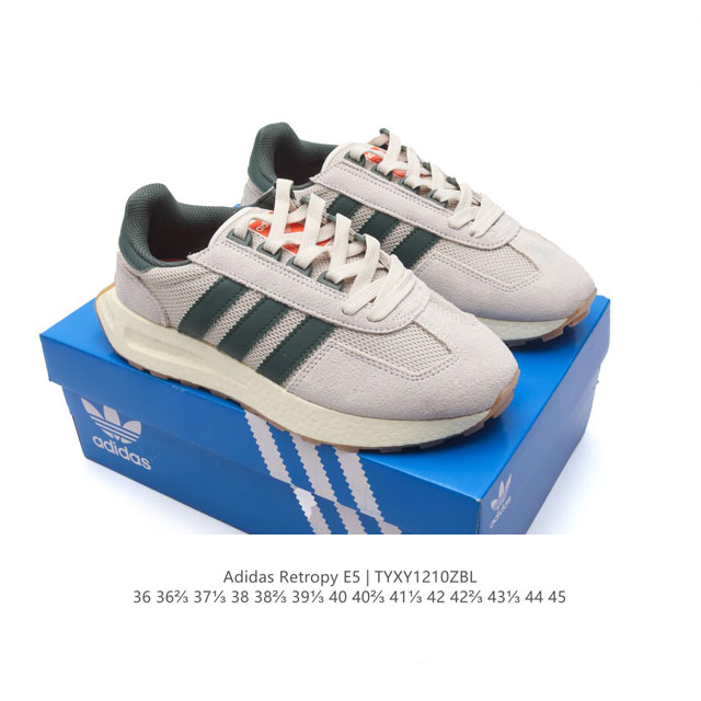 公司级 阿迪达斯 新款 三叶草 厚底 Adidas Retropy E5 新款 爆米花 低帮经典运动鞋潮厚底增高男女士慢跑鞋。以70年代经典跑步鞋为灵感，新鲜演