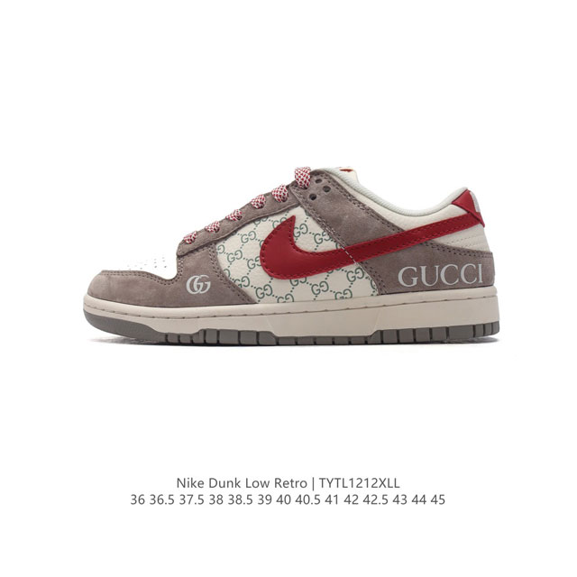 公司级 耐克 Nike Dunk Low Retro 运动鞋复古板鞋 Gucci联名。作为 80 年代经典篮球鞋款，起初专为硬木球场打造，后来成为席卷街头的时尚