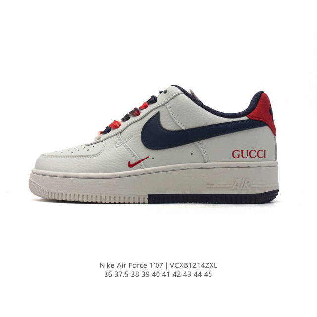 头层皮 耐克 Nike Air Force 1 '07 Low 空军一号含气垫 小白鞋 Gucci联名 低帮百搭厚底增高休闲运动板鞋。柔软、弹性十足的缓震性能和