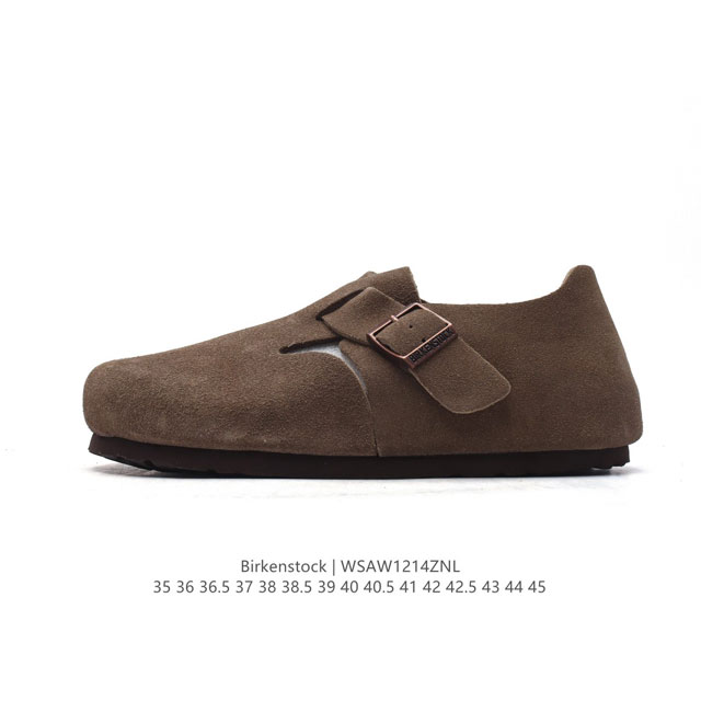 公司级 Birkenstock Boston Vl 勃肯男女鞋秋冬新款 绒面金属针扣软木底包头运动板鞋 天鹅绒般的绒面革赋子休闲的经典外观，牛皮绒面革质地柔软