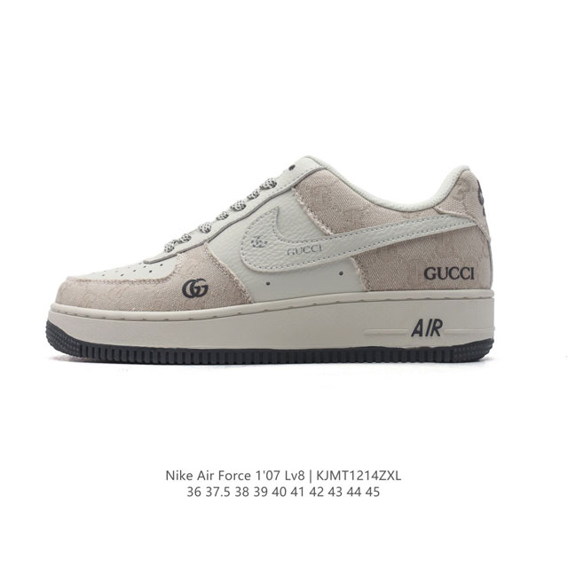 耐克 Nike Air Force 1 '07 Low 空军一号含气垫 Gucci 联名 低帮百搭厚底增高休闲运动板鞋。柔软、弹性十足的缓震性能和出色的中底设计