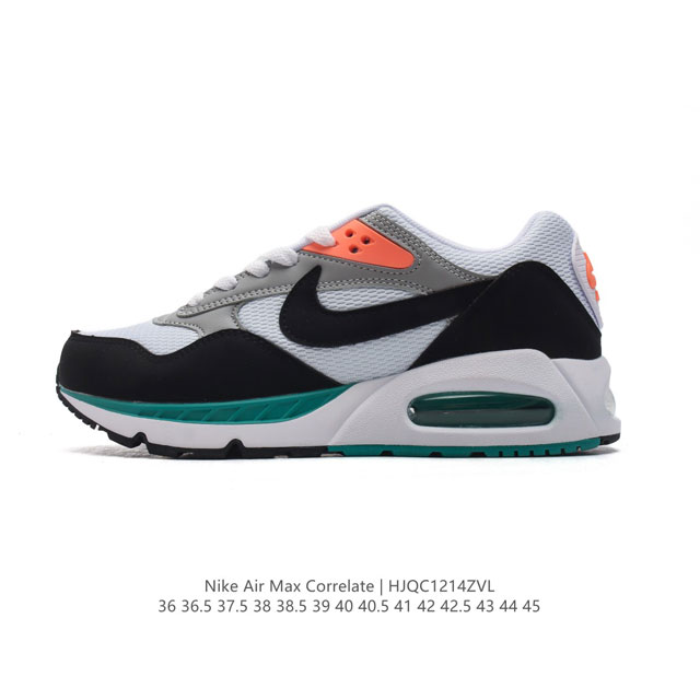 耐克 Nike Air Max Correlate 气垫缓震耐磨运动鞋时尚潮流休闲透气跑步鞋，选用网眼鞋面，脚感舒适透气。鞋舌、鞋侧及后跟处饰有品牌标识，简约大