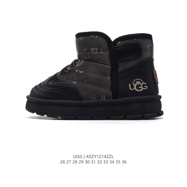 童鞋 Ugg 中帮靴子 儿童雪地靴 俏皮可爱的百变造型， 美国轻奢品牌ugg 平底系列冬季羊毛一体雪地休闲保暖毛毛家居包头棉鞋。官方同步包装 检验标 材料采用原