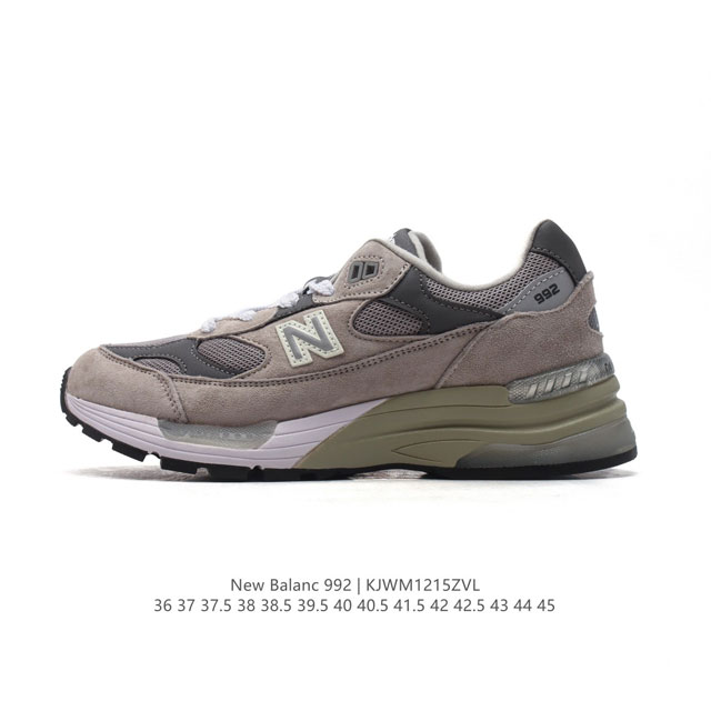 新百伦new Balance 992 复古风格简约经典舒适百搭时尚休闲鞋缓震透气跑步鞋。鞋面采用猪皮革与织物相结合，尼龙网布在拼接工序上极为繁复，彰显质感的同时