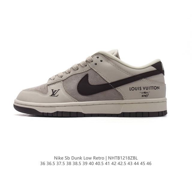 公司级 耐克 Nike Dunk Low Retro 运动鞋复古板鞋 路易威登联名。作为 80 年代经典篮球鞋款，起初专为硬木球场打造，后来成为席卷街头的时尚标