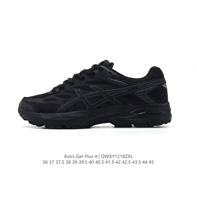 Asics 亚瑟士 Gel-Flux 4 男女子运动鞋舒适跑鞋缓震透气跑步鞋 。Gel-Flux4采用的是新一代轻质网布面，大孔洞设计极具透气性，柔软包覆双脚，