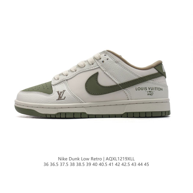 公司级 耐克 Nike Dunk Low Retro 运动鞋复古板鞋 路易威登联名。作为 80 年代经典篮球鞋款，起初专为硬木球场打造，后来成为席卷街头的时尚标