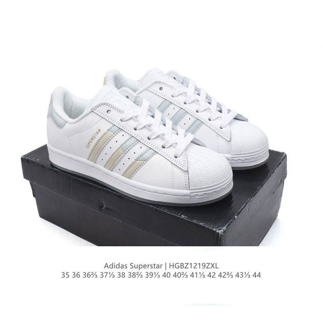 头层皮 阿迪达斯 新款 Adidas Superstar 三叶草 经典贝壳头系列 新款休闲板鞋潮流男女士运动鞋 。鞋面柔软皮革材质 标志性的贝壳鞋头，锯齿三条纹