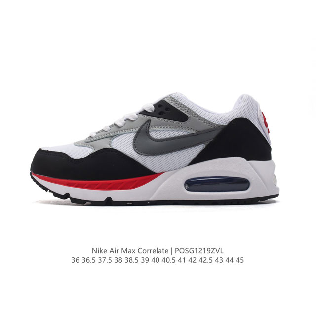 公司级 耐克 Nike Air Max Correlate 气垫缓震耐磨运动鞋时尚潮流休闲透气跑步鞋，选用网眼鞋面，脚感舒适透气。鞋舌、鞋侧及后跟处饰有品牌标识