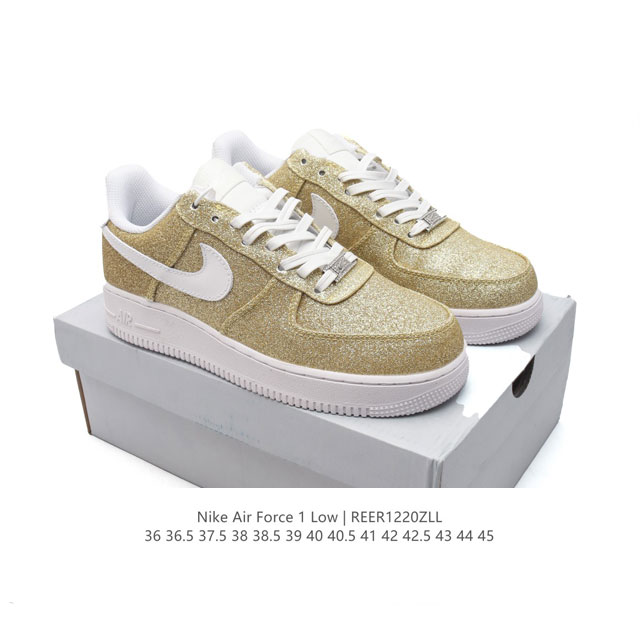 新款 耐克 Nike Air Force 1 '07 Low 空军一号亮晶超闪鞋面 含气垫 小白鞋 低帮百搭厚底增高休闲运动板鞋。柔软、弹性十足的缓震性能和出色