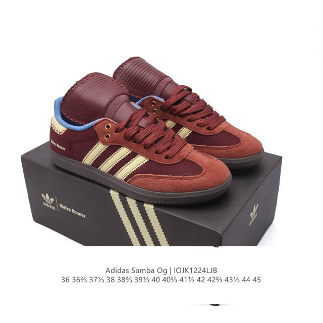 真标 阿迪达斯 德训鞋 经典复古低帮休闲运动慢跑鞋wales Bonner X Adidas 2024 全新秋冬系列联名鞋款 经典运动板鞋。该鞋超大鞋舌采用皮革