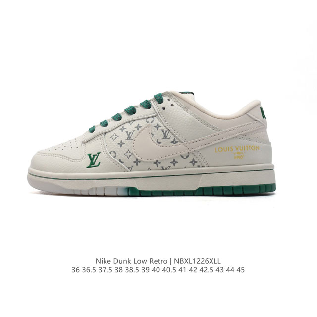 公司级 耐克 Nike Dunk Low Retro 运动鞋复古板鞋 路易威登联名。作为 80 年代经典篮球鞋款，起初专为硬木球场打造，后来成为席卷街头的时尚标