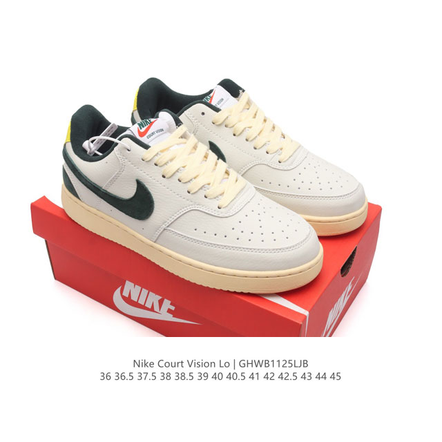 耐克nike Court Vision Low 校园风低帮复古篮球板鞋男女运动鞋。延续80年代复古篮球鞋，添加学院风细节。皮革组合鞋面，利落风格，重现复古篮球风