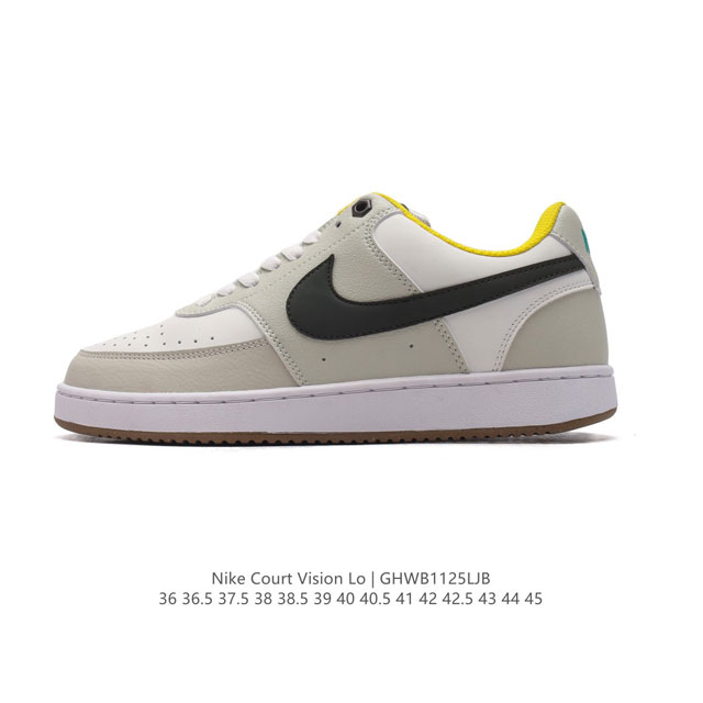 耐克nike Court Vision Low 校园风低帮复古篮球板鞋男女运动鞋。延续80年代复古篮球鞋，添加学院风细节。皮革组合鞋面，利落风格，重现复古篮球风