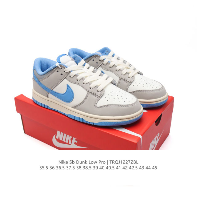 耐克 Nike Sb Dunk Low Pro 男女同款运动鞋复古板鞋。采用柔软皮革鞋面，经久耐穿，塑就如元年款 Dunk 般的复古质感。鞋头透气孔，搭配鞋口和