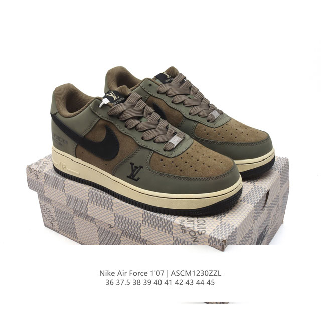 公司级 耐克 Nike Air Force 1 '07 Low 空军一号含气垫路易威登联名 低帮百搭厚底增高休闲运动板鞋。柔软、弹性十足的缓震性能和出色的中底设