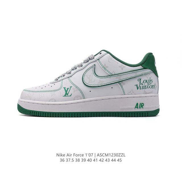 公司级 耐克 Nike Air Force 1 '07 Low 空军一号含气垫路易威登联名 低帮百搭厚底增高休闲运动板鞋。柔软、弹性十足的缓震性能和出色的中底设